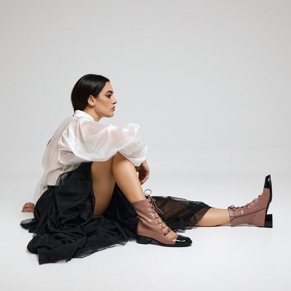 Zinda 2869 Μποτάκια Lace Up με Χαμηλό Τακούνι - Rose Indien
