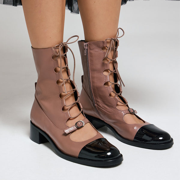 Zinda 2869 Μποτάκια Lace Up με Χαμηλό Τακούνι - Rose Indien