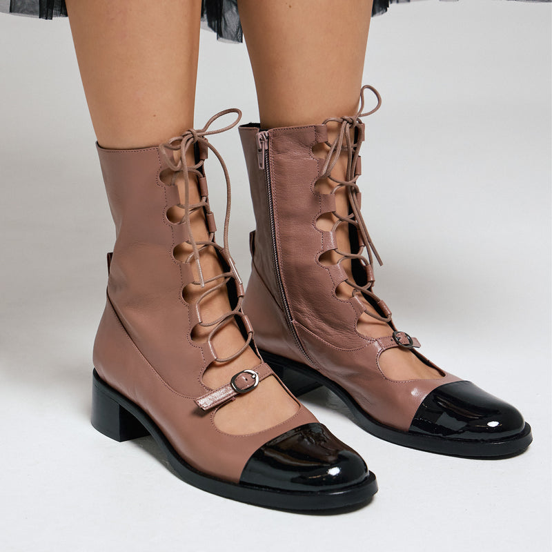 Zinda 2869 Μποτάκια Lace Up με Χαμηλό Τακούνι - Rose Indien