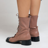 Zinda 2869 Μποτάκια Lace Up με Χαμηλό Τακούνι - Rose Indien