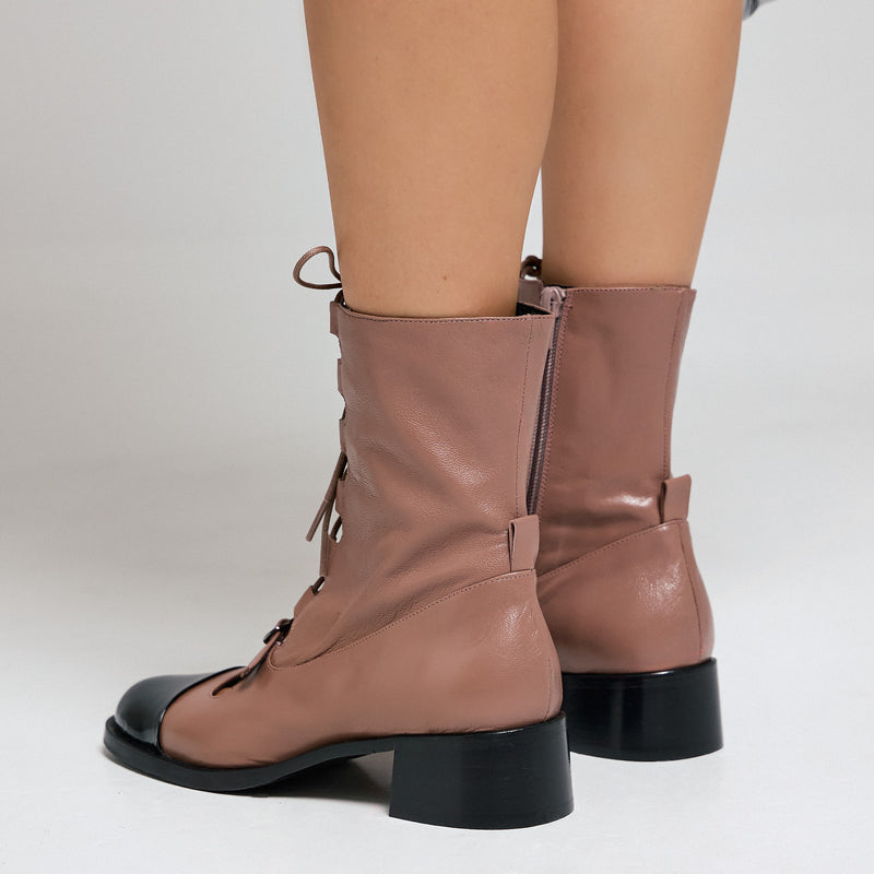 Zinda 2869 Μποτάκια Lace Up με Χαμηλό Τακούνι - Rose Indien