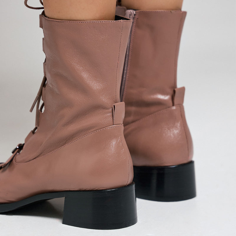 Zinda 2869 Μποτάκια Lace Up με Χαμηλό Τακούνι - Rose Indien