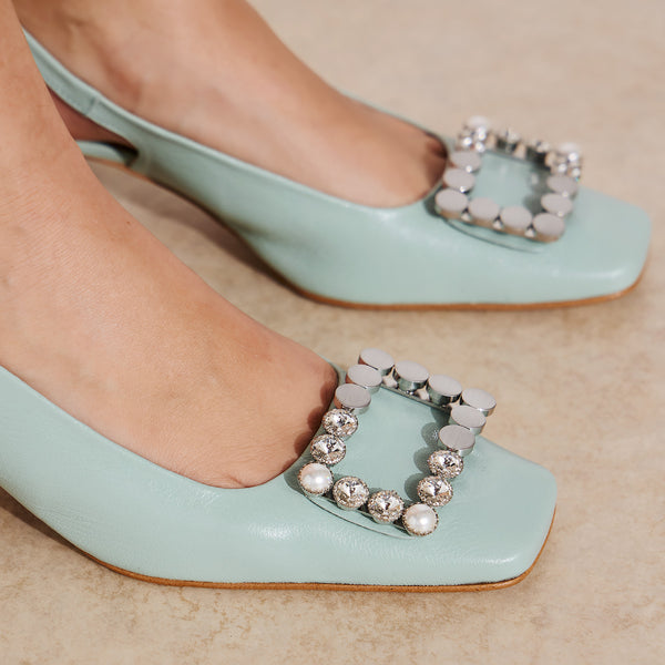 Zinda 3134 Slingback Γόβες με Τόκα και Καρέ Μύτη - Aqua