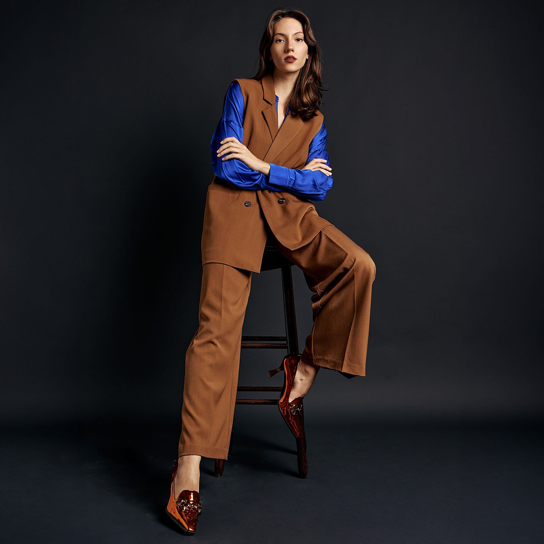 Zinda 2507 Γόβες Μοκασίνια με Τακούνι Καμπάνα - Πορτοκαλί Μεταλλικό