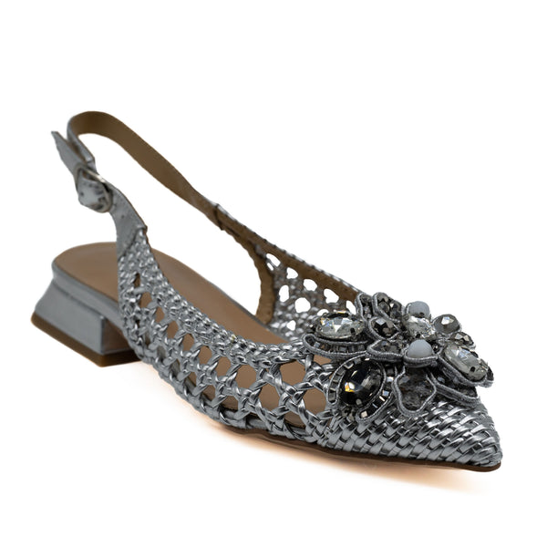 Alma en Pena Slingback Μπαλαρίνες Πλεκτές με Χάντρες - Ασημί