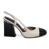 Favela Slingback Γόβες με Πέρλες - Άσπρο με Μαύρο