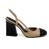 Favela Slingback Γόβες με Πέρλες - Μπεζ με Μαύρο