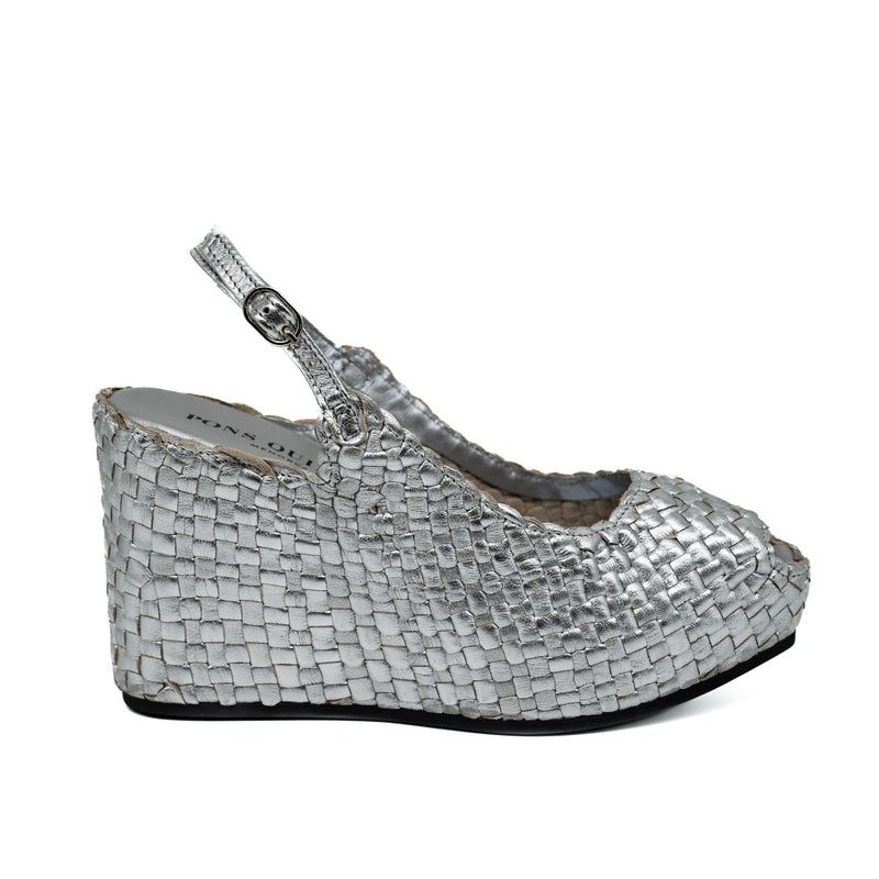 Πλατφόρμες Πλεκτές Peep Toe - Metal Silver